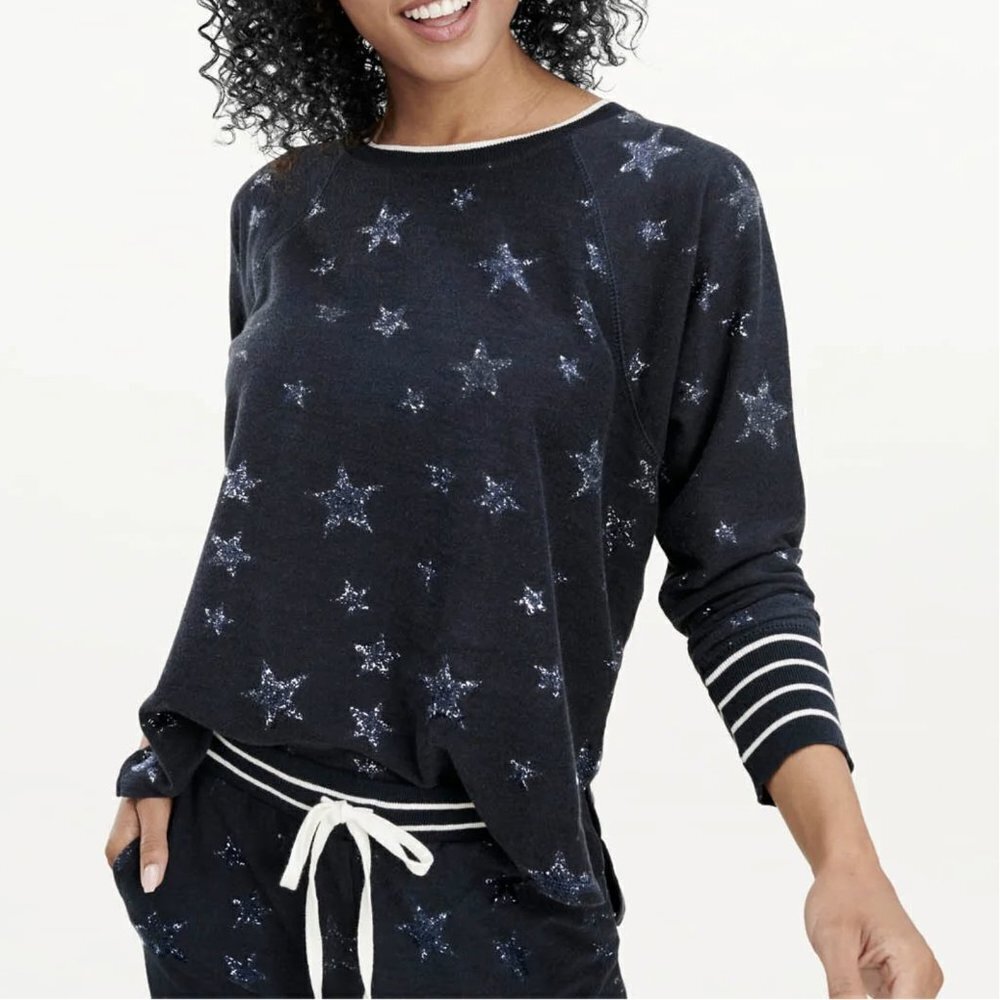 NWT Splendid Heritage French Terry Star Print Pullover in Navy/White Sz. XS